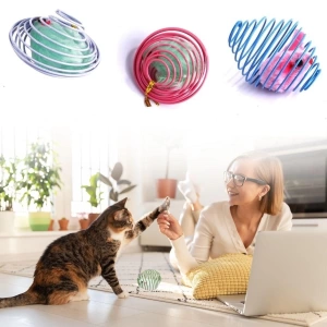 Yaylı Metal Fareli Kafes Kedi Oyun Topu Sıçrayan Spiral Kedi Topu (5124)
