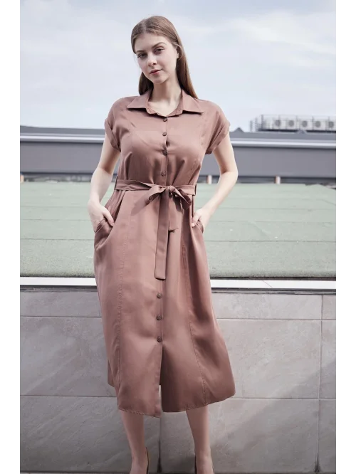 Jüment Midi Boy Diz Altı Elbise-Kakao