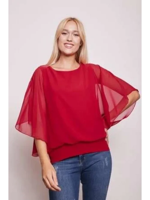 Jüment Şifon Detaylı Kayık Yaka Bluz