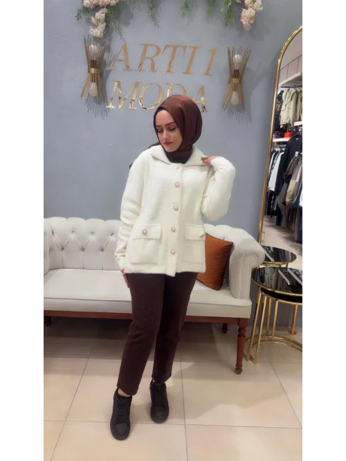 Ka-Ze İnci Düğmeli Angora Hırka