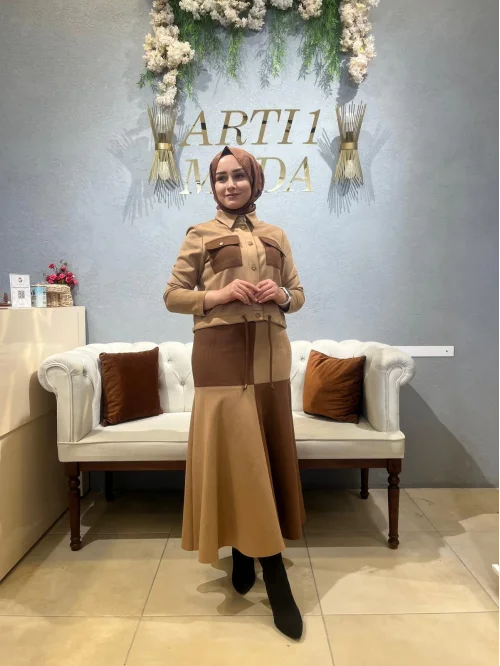 Otto Süet Etekli Ceket Takım Kahve Vizon