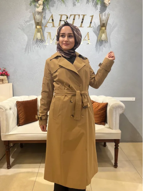 Otto Klasik Astarlı Trenckot Koyu Bej