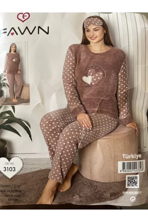 Fawn 3103 Battal Kadın Peluş Pijama