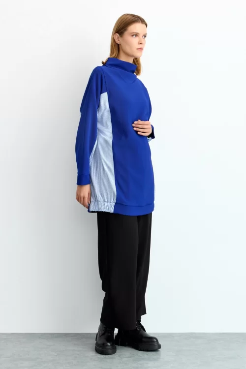 Nihan Dik Yaka Oversize Tunik Saks