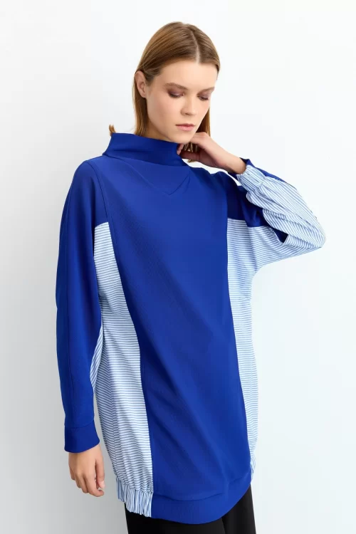 Nihan Dik Yaka Oversize Tunik Saks