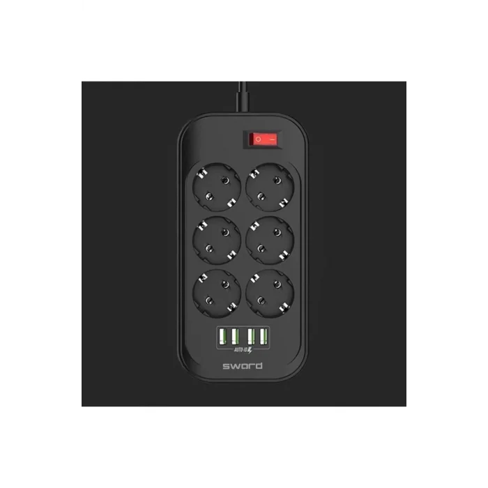 SWORD 6 Prizli + 4 Usb Girişli Uzatma ve Güç Kablosu 2 mt