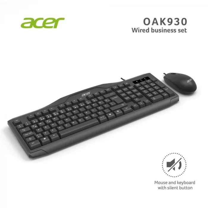 Acer OAK920 Q Usb SİYAH 1.8mt  Kablolu Klavye-Tek Tuş Hesap Makinalı (Sessiz Tuş)