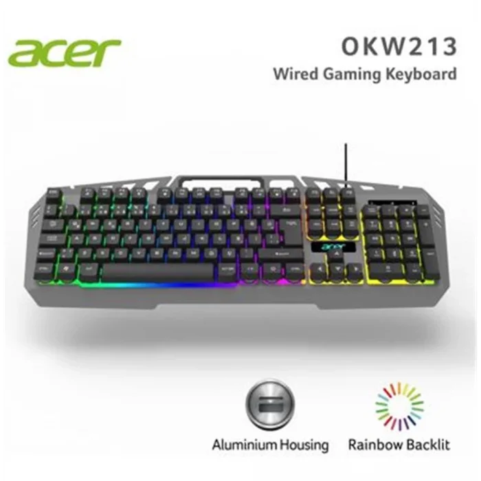 Acer OKW213 Siyah RGB Rainbow Backlit Gaming Keyboard Rainbow (Kablo Uzunluğu 1,5mt)