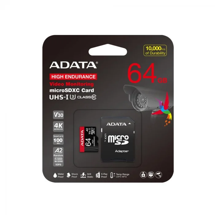 Adata 64 GB High Endurance microSDXC 4K U3 V30 A2 Hafıza Kartı