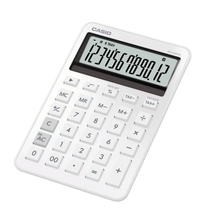 Casio MS-200DQ-WE 12 Hane Beyaz Üstü Hesap Makinesi