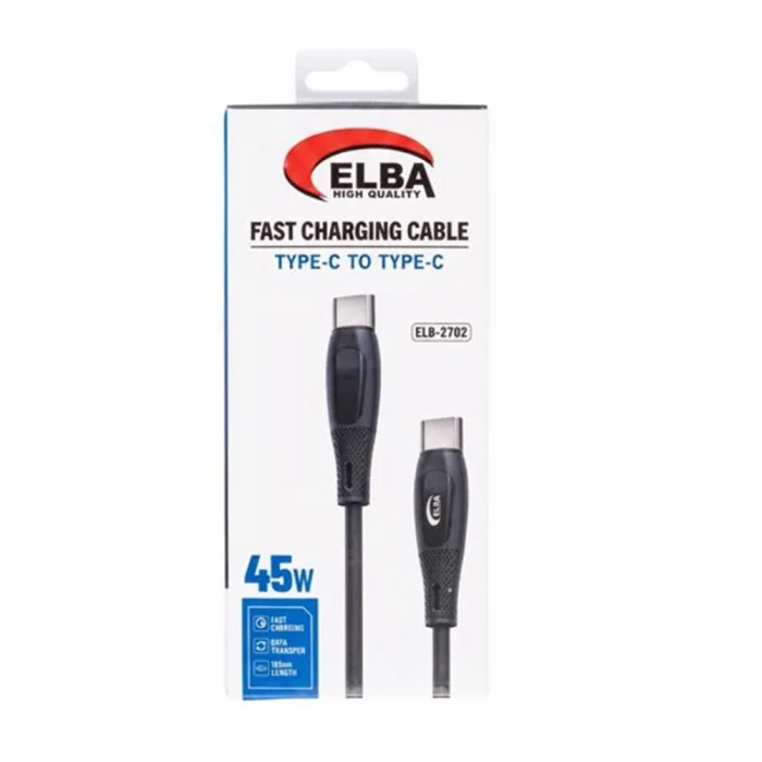 Elba ELB-2702 45w Type-c To Type-c 1mt Siyah Silikon Şarj Kablosu 480Mps Hızlı Şarj