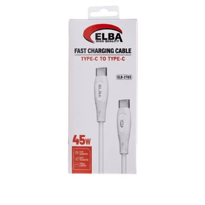 Elba ELB-2703 45w Type-c To Type-c 1mt Beyaz Silikon Şarj Kablosu 480Mps Hızlı Şarj