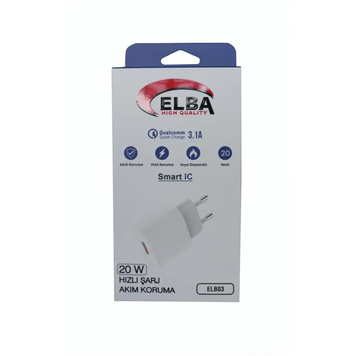 Elba ELB03-20USB Beyaz 20W USb Şarj Kafa QC4.0(Akıllı Koruma-Hızlı Şarj-Isıya Dayanıklı)