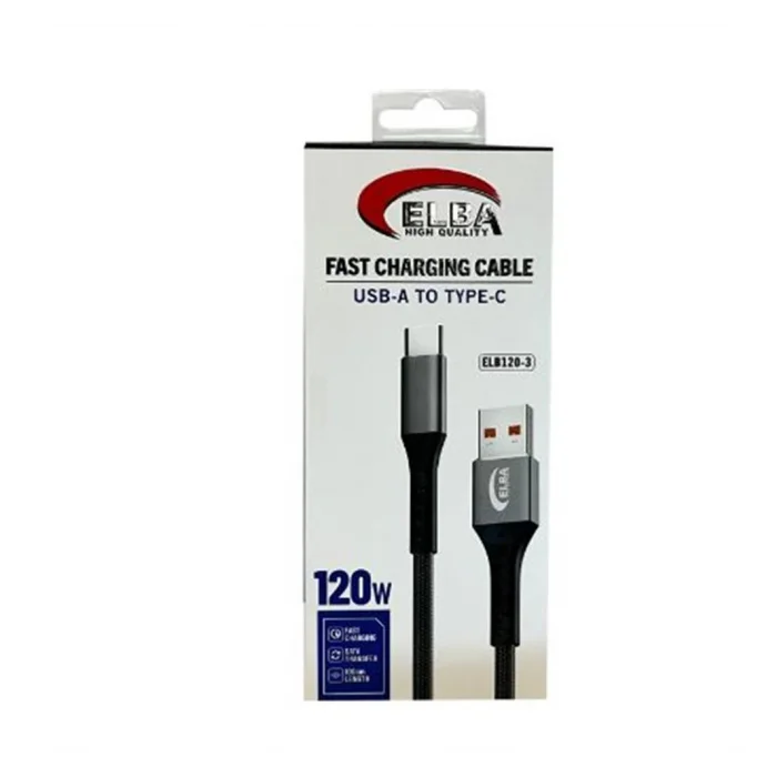 Elba Elb120-3 120w USBC Type-c To Usb 1Mt Siyah Örgülü Şarj Kablosu ( Data Veri )