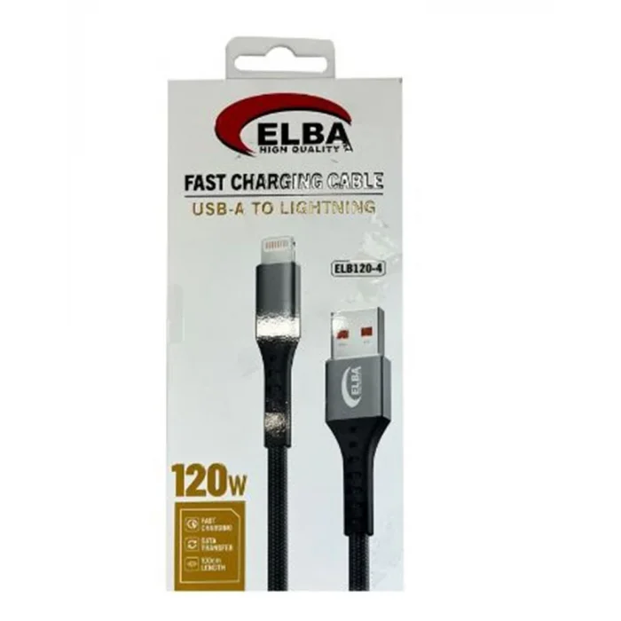Elba Elb120-4 120w Lightning To Usb 1Mt Siyah Örgülü Şarj Kablosu ( Data Veri )