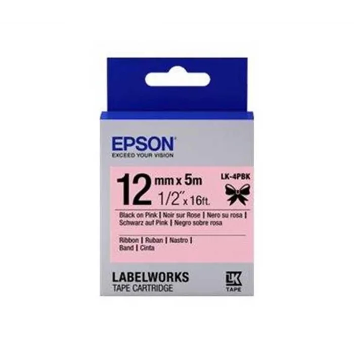 Epson LK-4PBK Pembe Üzeri Siyah Kurdele 12mm 9 Metre