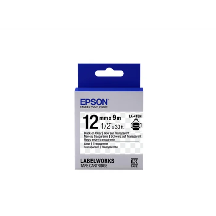 Epson LK-4TBN Şeffaf Üzeri Siyah 12mm 9Metre Etiket