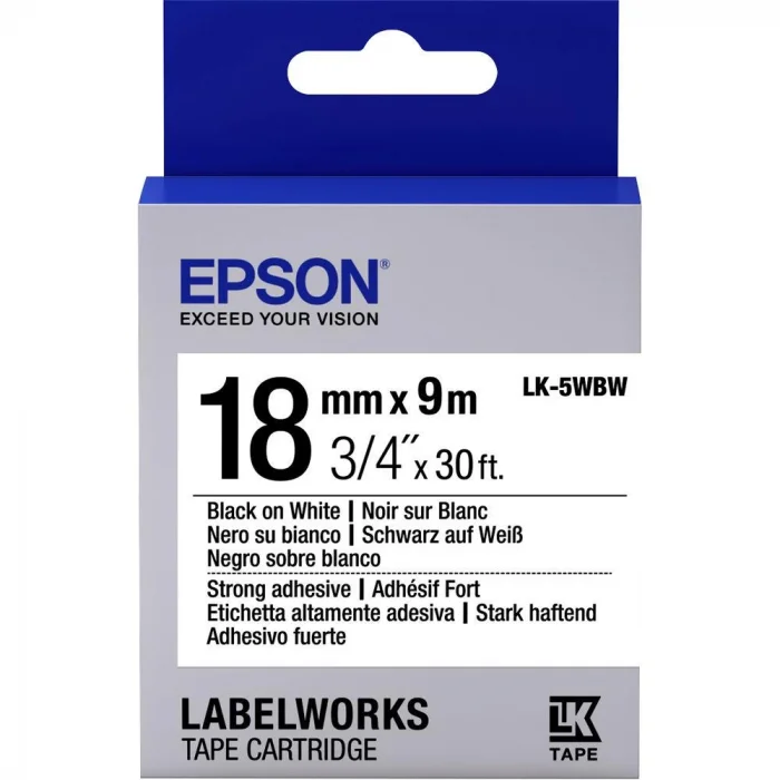 Epson LK-5WBW Güçlü Yapışkanlı Beyaz Üzeri Siyah 18mm 9Metre Etiket