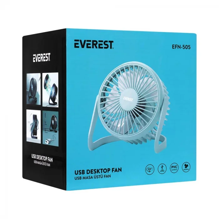 Everest EFN-505 Masaüstü Turkuaz Usb Fan (145mmx141mmx105 mm)