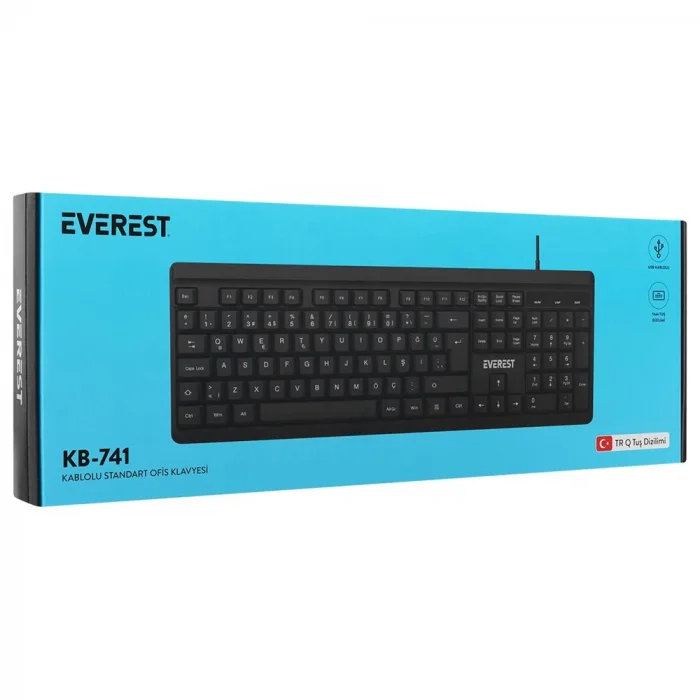 Everest KB-741Q  Siyah-Gri USB 2 Metre Bakır Kablolu Usb Q Klavye