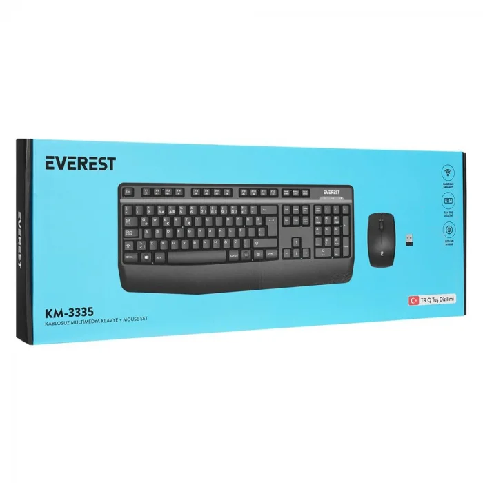 Everest KM-3335 Siyah Ikisi bir arada 2 in 1 Kablosuz Q Multimedia Klavye + Mouse Set