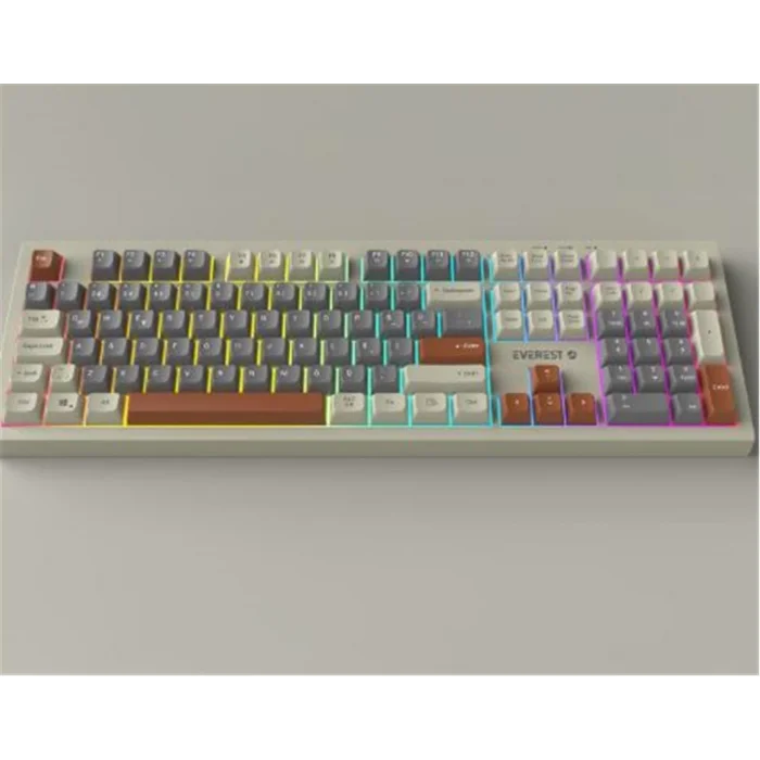 Everest KM-77 Runa Gri-Krem-Kahve Usb Rainbow Aydınlatmalı Sessiz Q Klavye + Mouse Set