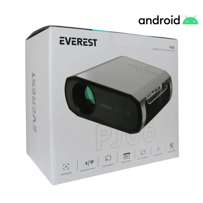 Everest PJ06 Gri- Siyah 1080P 350 Lümens Android 9.0 4K Destekli Full HD Projeksiyon Cihaz