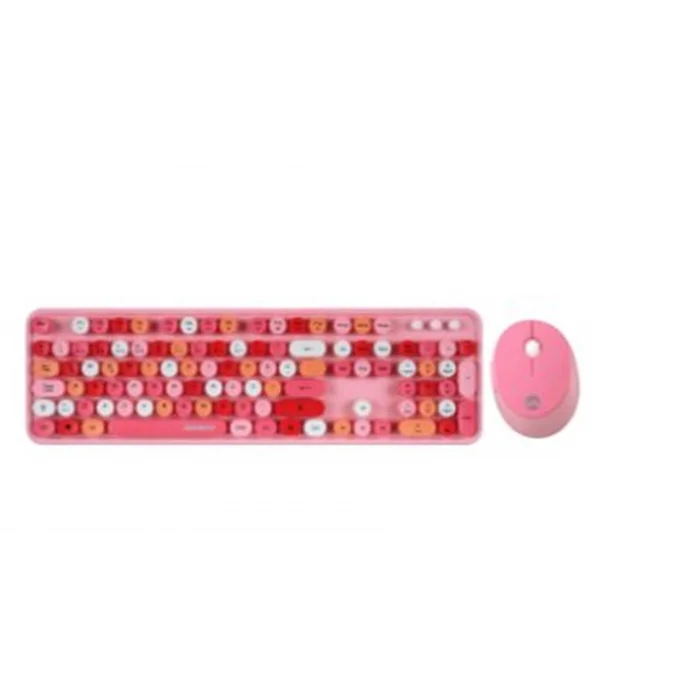 Everest ROUND KM-6282 Renkli Tuşlu Pembe Kablosuz Q Multimedia Klavye + Mouse Set