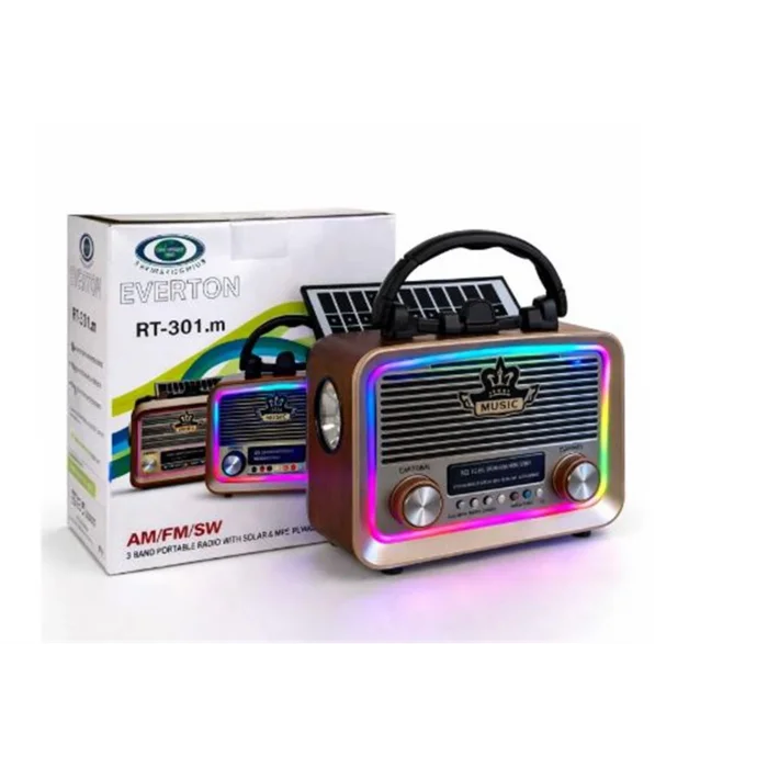 Everton RT-301.m Bluetooth-USB-SD-FM Şarjlı,Solarlı,Ledli, Nostaljik Radyo El Fenerl Radyo