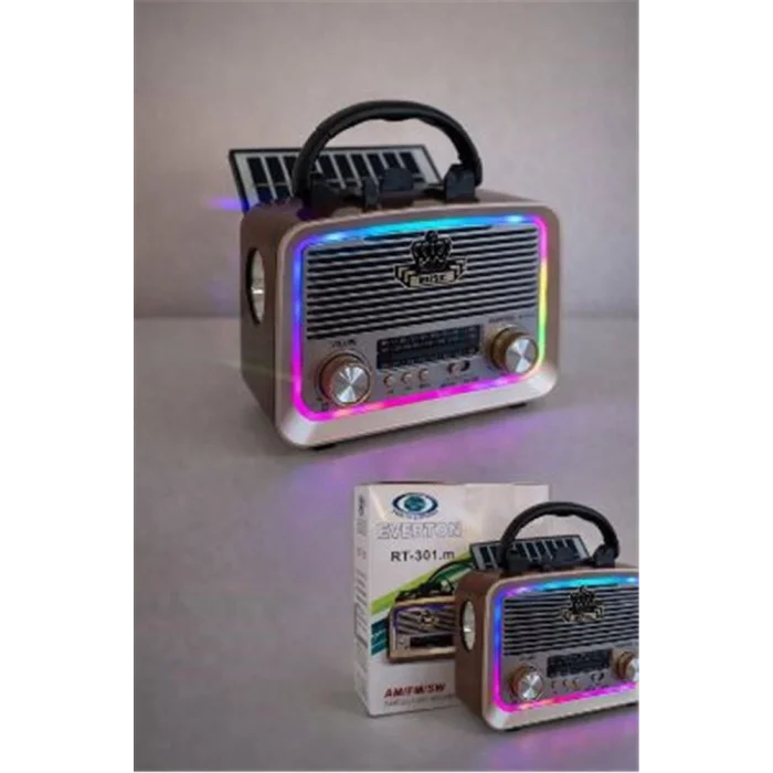 Everton RT-301.m Bluetooth-USB-SD-FM Şarjlı,Solarlı,Ledli, Nostaljik Radyo El Fenerl Radyo