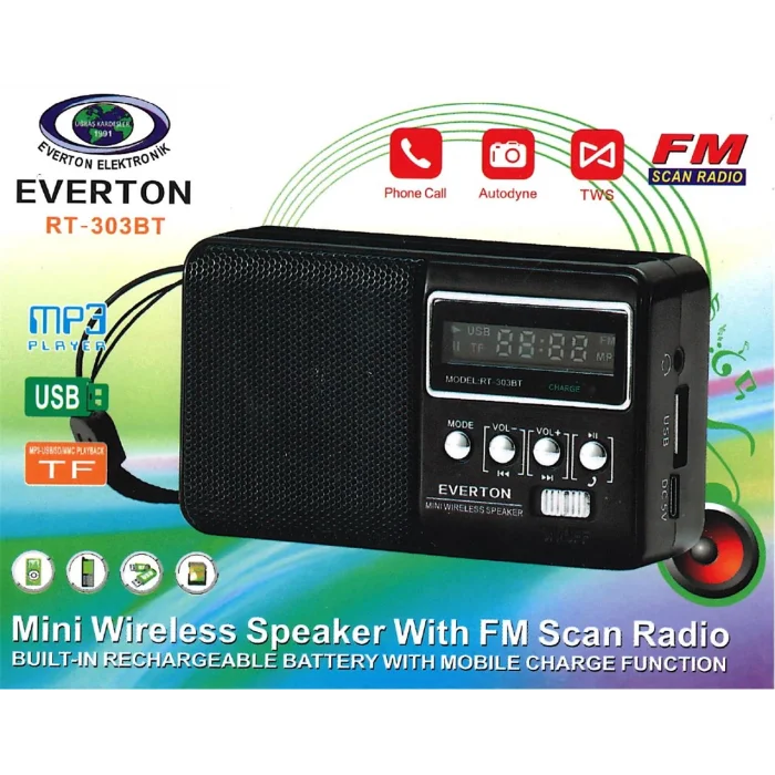 Everton Rt-303Bt Fm-Usb-Tf Şarjlı Dijital Göstergeli Radyo