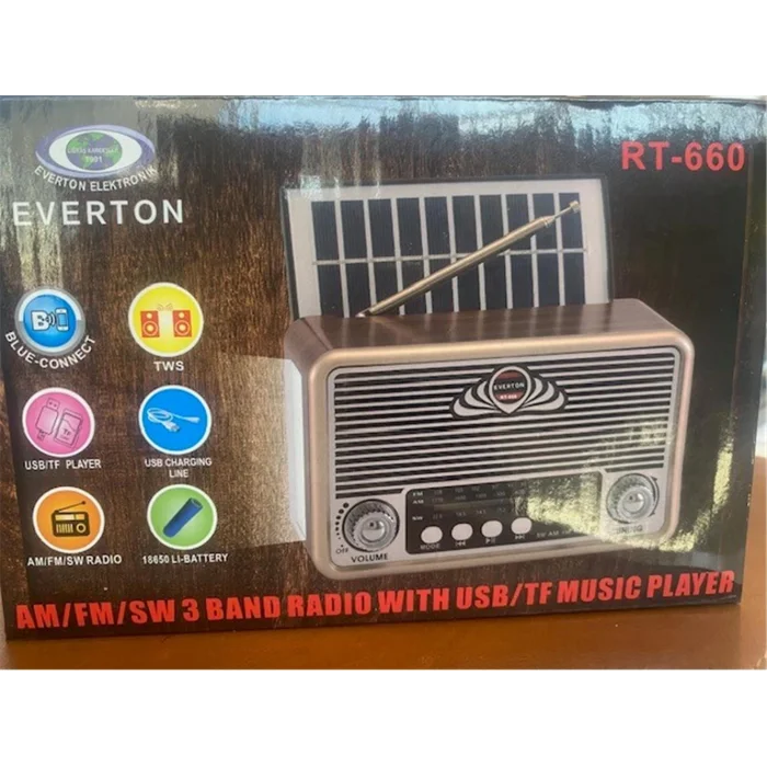 Everton Rt-660  Bluetooth Fm-Usb-Tf-Aux Şarjlı Nostaljik Radyo Solar (Güneş Panelli)