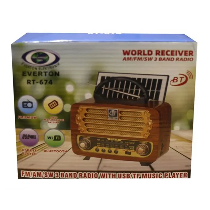 Everton RT-674  Bluetooth-USB-SD-FM Şarjlı,Solarlı  Nostaljik Radyo