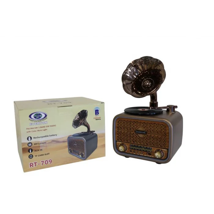 Everton Rt-709 Gramafonlu Bluetooth Fm-Usb-Tf-Aux  Şarjlı Nostaljik Radyo