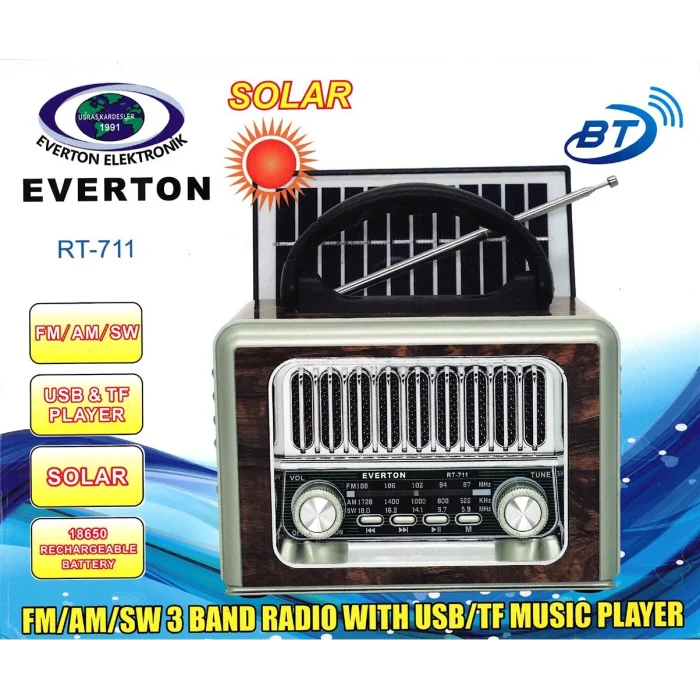 Everton Rt-711-Usb-Tf-Am-Fm-Sw-Tws-Usb Güneş Enerjili Nostaljik Radyo