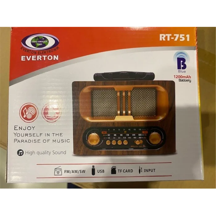 Everton Rt-751 -Fm-Am-Sw-Usb-Tf Card-Aux Nostaljik Radyo Solar (Güneş Paneli)