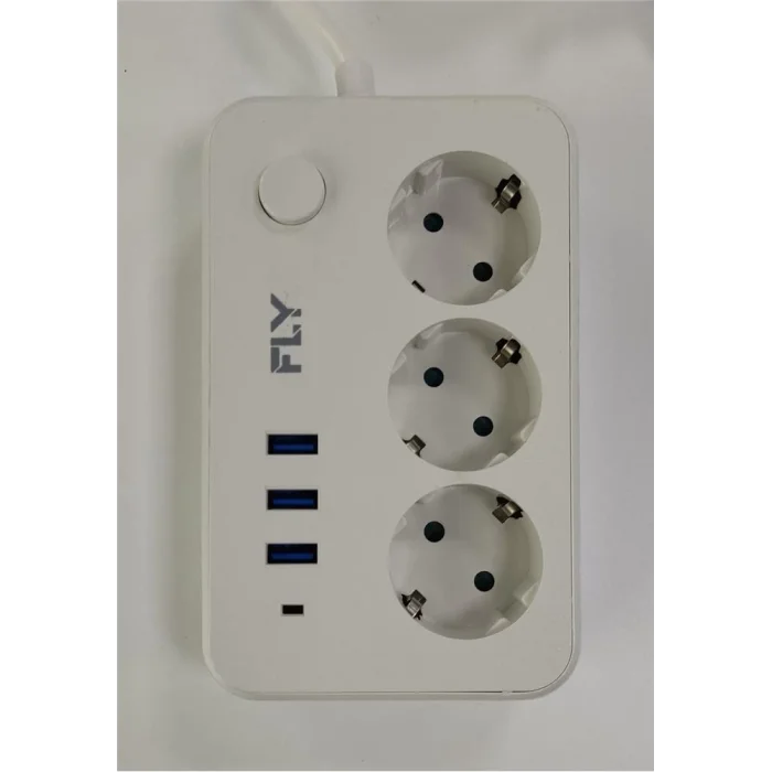Fly 3406-01 3lü Anahtarlı 2.1A 3Usb Şarj Çıkışı 2mt Anahtarlı  Akım Korumalı Priz Çocuk Koruması