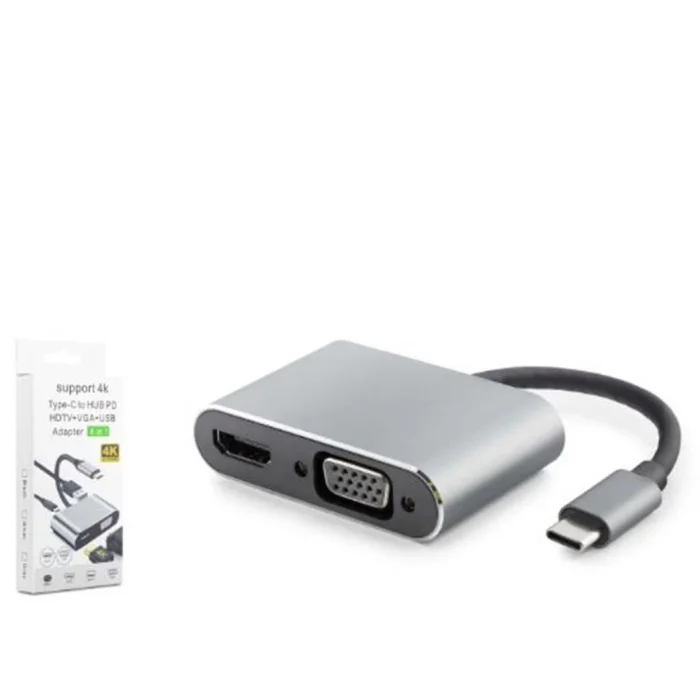 HADRON HDX7839 TYPE-C TO HUB HDTV 4K 30HZ + TYPE-C + USB + VGA 4IN1 GRİ