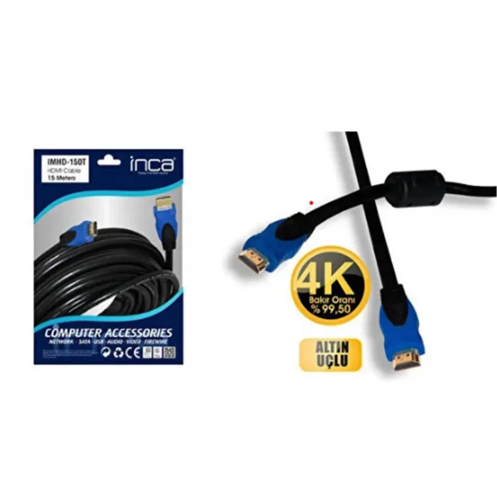 Inca IMHD-150T 15mt 4K 1,4 V 3 D Altın Uçlu Hdmı To Hdmı Kablo (99,5 Bakır)