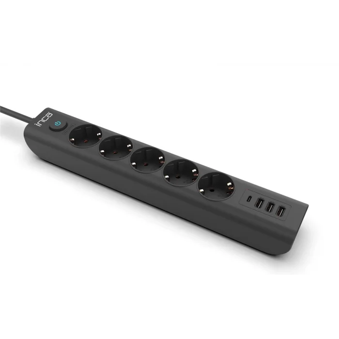 INCA IPW-44TU 5li 1,5mt Siyah 3Usb+Typ-C Akım Korumalı  Led Tuşlu Priz