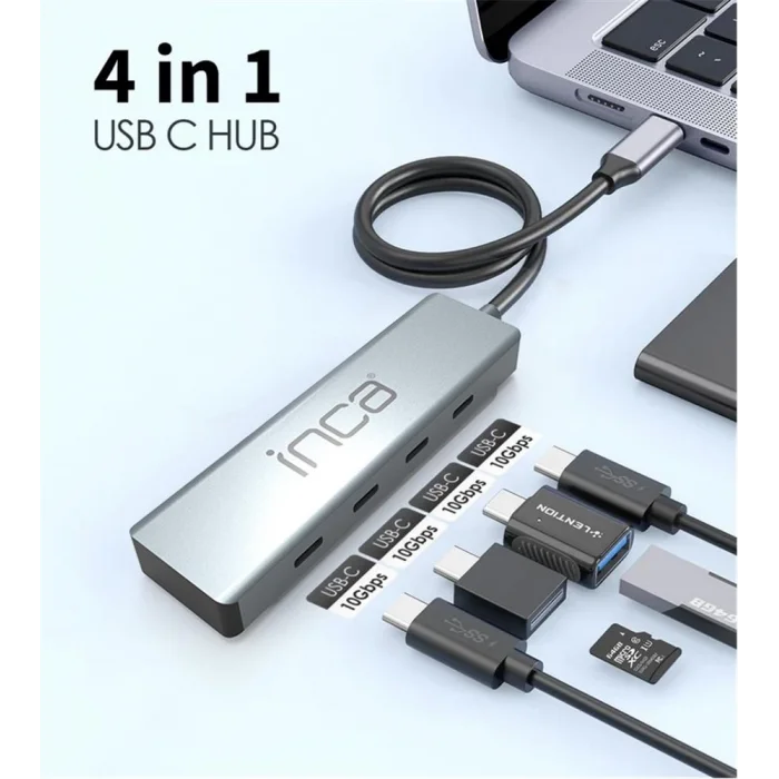 Inca ITPT-4TX 4 Port Type-C 3.1 Veri ile3.1 10 Gbps Type-C Çoklayıcı Kablo uzunluğu 15cm