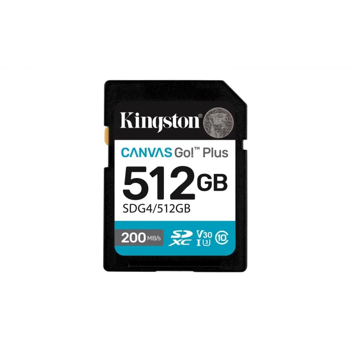 Kingston SDG4-512GB 512GB SDXC Canvas Go Plus Gen4 200MB-s C10 UHS-I U3 V30 Hafıza Kartı