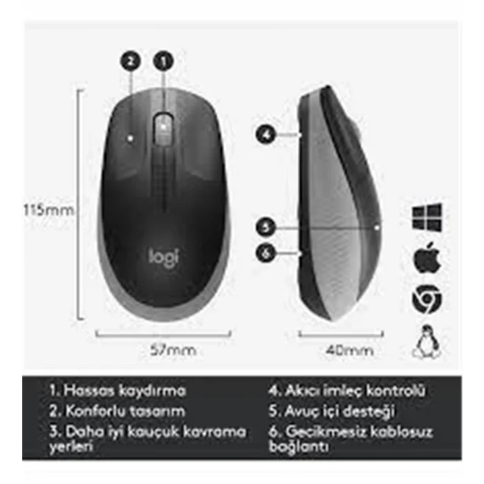 Logitech 910-005909 M191 Mavi Büyük Boy Kablosuz Mouse Optik 1000 Dpı Buton