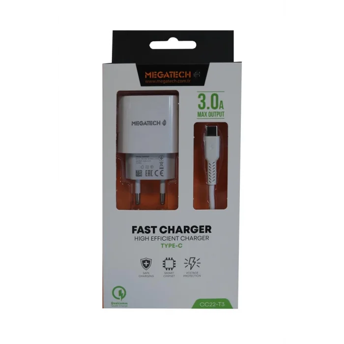 Megatech CC03(CC22-T3) 5v-3.0A Ev Şarj+Type-c Kablo Hızlı Şarj
