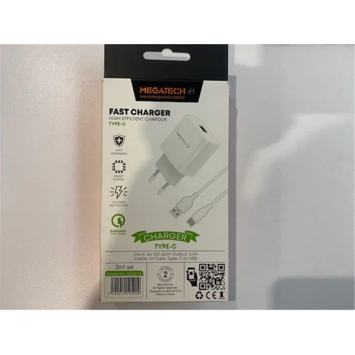 Megatech CC03(CC22-T3) 5v-3.0A Ev Şarj+Type-c Kablo Hızlı Şarj