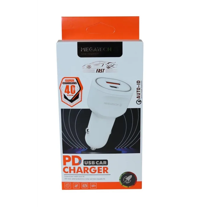 Megatech T-05M40 Beyaz  40W PD-USB Araç Çakmaklık Şarj Başlığı Hızlı Şarj