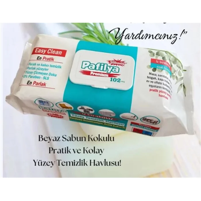 Pafilya Beyaz Sabun Yüzey Temizlik Havlusu 102 li Easy Clean Karbonat & Sirkeli (İz Bırakmaz)
