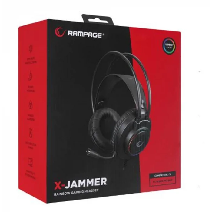 Rampage RM-K27 X-JAMMER Rainbow Ledli PC USB 3.5M PS4-XBOX-Mobile Gaming Oyuncu Mikrofonlu Kulaklık