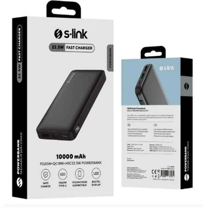 S-link P311L 10000mAh PRM LED Logo Siyah LCD Taşınabilir Pil Şarj Cihazı Powerbank
