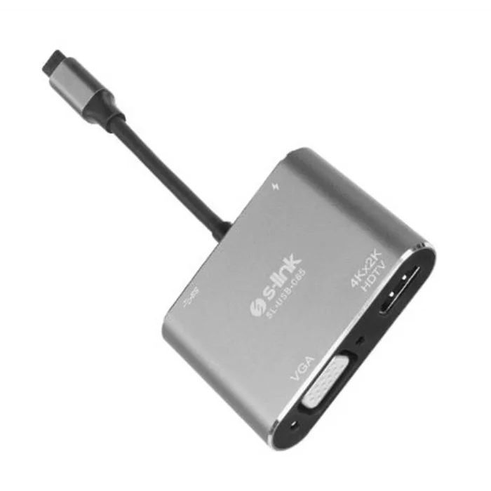 S-link SL-USB-C85 4 in 1 Type C to, PD+HDMI+VGA+USB3.0 Çevirici Hub Adaptör